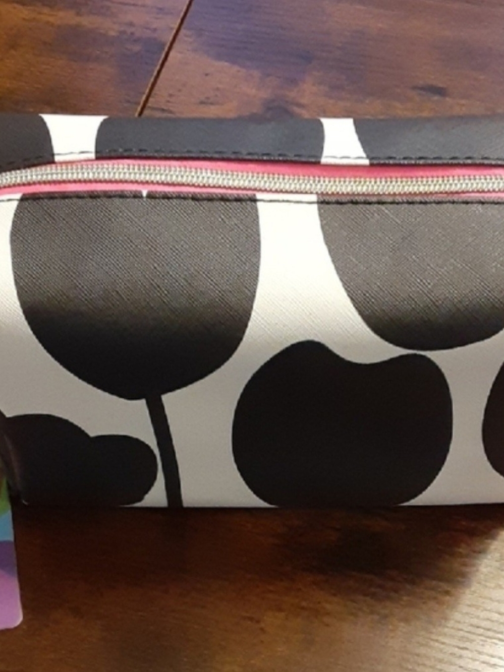 French Bull Black & White Tulip Zip Cosmetic Pouch 8x4x4